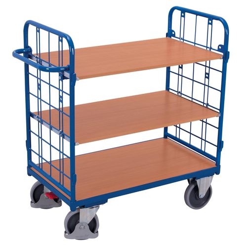 4035694000834 - Etagenwagen Stahl MDF-Platte Enzianblau Buche-Dekor 3 Etagen 1000 x 700 mm Stirnwände aus Drahtgitter EasySTOP bis 500 kg 4035694000834 - Etagenwagen Stahl MDF-Platte Enzianblau Buche-Dekor 3 Etagen 1000 x 700 mm Stirnwände aus Drahtgitter EasySTOP bis 500 kg