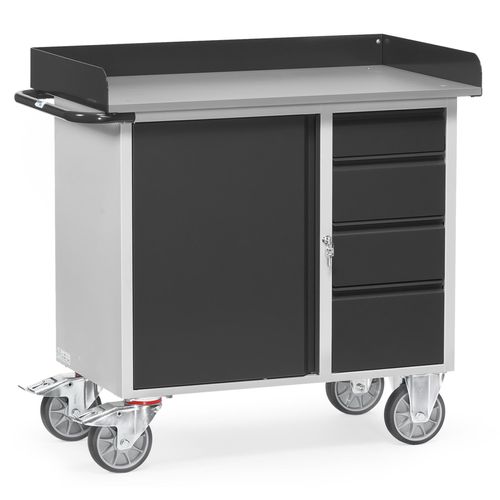 4017976624525 - Werkstattwagen mit Schrank und 4 Schubladen mit Abrollrand Grey Edition - Fetra 4017976624525 - Werkstattwagen mit Schrank und 4 Schubladen mit Abrollrand Grey Edition - Fetra