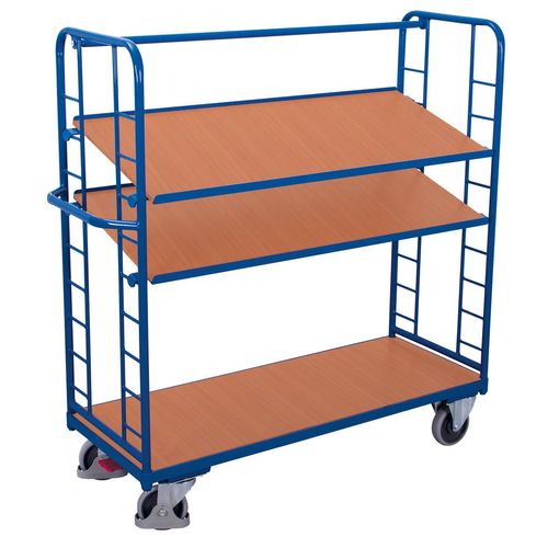 4035694001022 - Etagenwagen Stahl MDF-Platte Enzianblau Buche-Dekor 3 Etagen 1650 x 650 mm Stirnwände mit Rundstahlverstrebung EasySTOP bis 400 kg 4035694001022 - Etagenwagen Stahl MDF-Platte Enzianblau Buche-Dekor 3 Etagen 1650 x 650 mm Stirnwände mit Rundstahlverstrebung EasySTOP bis 400 kg