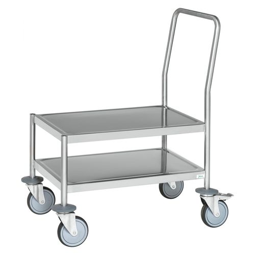 7350112290084 - Kongamek Edelstahl- Plattformwagen rostfrei mit Schiebegriff 2 Etagen 720x475mm Gummibereifung und Bremse