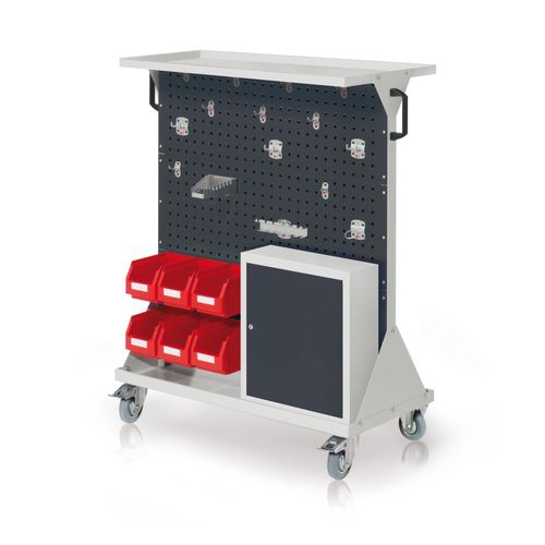 4251142245897 - Systeme RasterMobil® mobiler Arbeitsplatzschrank Größe #3 1270x1000x500mm 29-teilig mit Auflageboden aus Stahlblech und Einhängeschrank anthrazitgrau