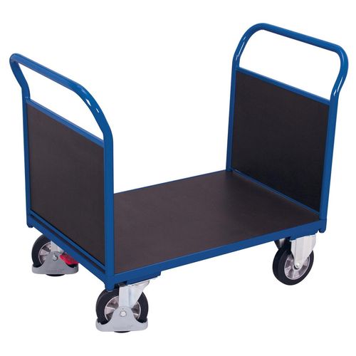 4035694007260 - Doppel-Stirnwandwagen Stahl Siebdruckplatte Enzianblau Dunkelbraun L 1195 x B 800 mm Sperrholz-Stirnwände Vollgummi-Rollen mit EasySTOP 1000 kg