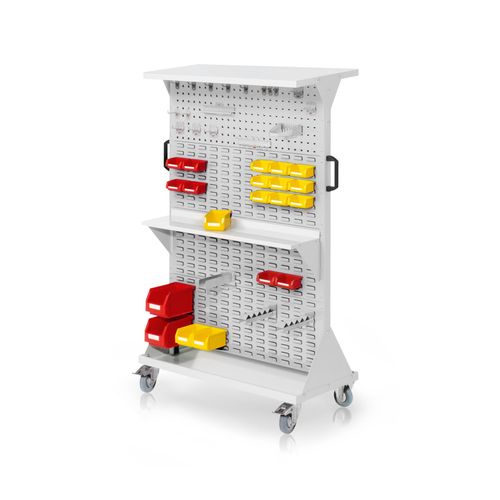 4251142246160 - Systeme RasterMobil® mobiler Arbeitsplatzschrank Größe #4 1580x1000x500mm 2x Lochplatte 6x Schlitzplatte 51-teilig mit Ablageboden lichtgrau