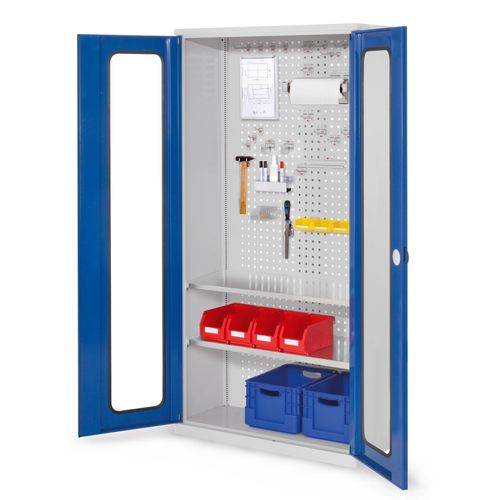 4251142216538 - Systeme ®RasterPlan Werkzeugschrank 1950x1000m Modell 5 Tiefe 410mm Sichtfenstertüren enzianblau