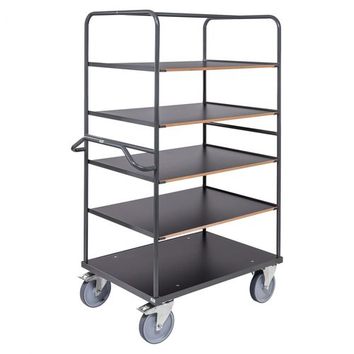 7350112290343 - Kongamek - ergonomischer Etagenwagen in dunkelgrau 1100x700x1800mm mit 5 Etagen Gummibereifung und Bremse 7350112290343 - Kongamek - ergonomischer Etagenwagen in dunkelgrau 1100x700x1800mm mit 5 Etagen Gummibereifung und Bremse
