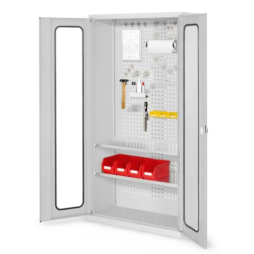 4251142216521 - Systeme ®RasterPlan Werkzeugschrank 1950x1000m Modell 5 Tiefe 410mm Sichtfenstertüren lichtgrau