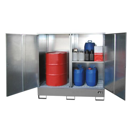 4052462038004 - Gefahrstoffschrank BAUER GS-2 Stahlblech unterfahrbar für 2 x 200 l Fässer B 1680 x T 690 x H 1780 mm grau