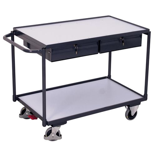 4035694046160 - Leichter ESD-Tischwagen Stahl Spanplatte Graphitgrau Lichtgrau 2 Etagen L 985 x B 605 mm 2 Schubladen TPE-Rollen mit EasySTOP bis 250 kg 4035694046160 - Leichter ESD-Tischwagen Stahl Spanplatte Graphitgrau Lichtgrau 2 Etagen L 985 x B 605 mm 2 Schubladen TPE-Rollen mit EasySTOP bis 250 kg