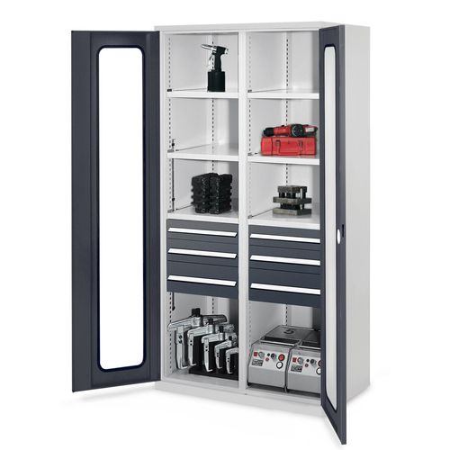 4251142239629 - Systeme Schwerlastschränke mit Mitteltrennwand 1950x1000x600mm Sichtfenstertüren Modell 55 anthrazitgrau