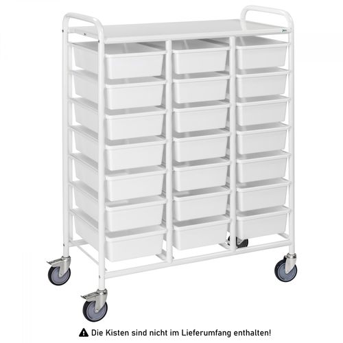 7350074805265 - Kisten- und Tablettwagen 950x420x1205mm in weiß mit 21 Böden und Bremse - Kongamek 7350074805265 - Kisten- und Tablettwagen 950x420x1205mm in weiß mit 21 Böden und Bremse - Kongamek