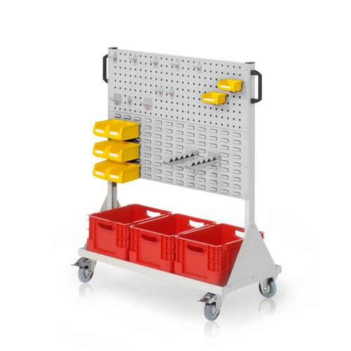 4251142246740 - Systeme RasterMobil® mobiler Arbeitsplatzschrank Größe #3 1230x1000x500mm - 2x Lochplatte 2x Schlitzplatte - 29-teilig - lichtgrau
