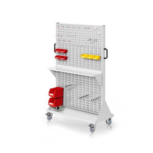 4251142230862 - Systeme RasterMobil® mobiler Arbeitsplatzschrank Größe #4 1580x1000x500mm 2x Lochplatte 6x Schiltzplatte 37-teilig lichtgrau