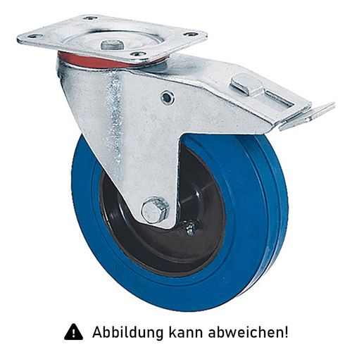 4250448507869 - Rollcart Elastik-Lenkrolle mit Doppelstop Ø100x32mm in blau 125kg Tragkraft mit Kunststoff-Felge