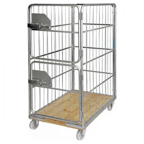 7350050359188 - Kongamek - Rollcontainer verzinkt 1200x750x1700mm mit Holzboden 4 Gitterwänden 100x380mm und 2 halb öffnende Türen und Bremse