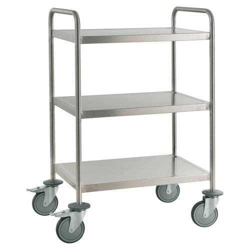 7350112290480 - Kongamek - Edelstahl- Tischwagen vollständig geschweißt mit Schiebegriffen 3 Ladeflächen 625x415mm Gummibereifung rostfrei und Bremse