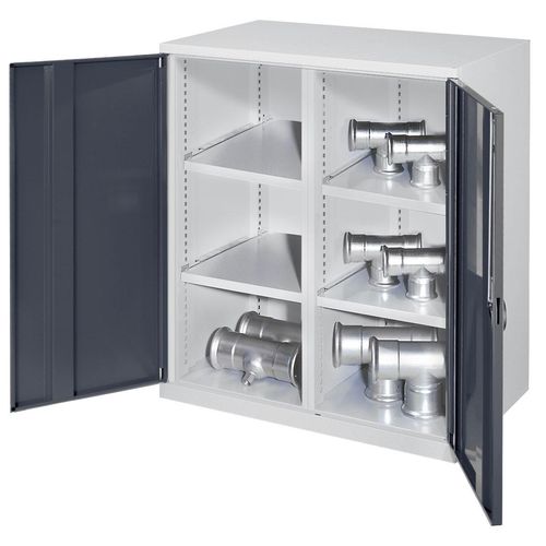 4251142240021 - Systeme Schwerlast-Beistellschränke mit Mitteltrennwand 1110x1000x600mm Vollblechtüren Modell 76 anthrazitgrau