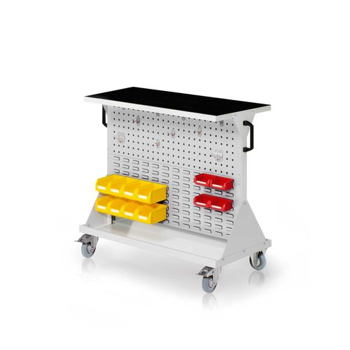 4251142245514 - Systeme RasterMobil® Größe #2 - 1000x930x500mm - 2x Lochplatte 2x Schlitzplatte - Auflageboden aus Stahlblech inkl Riffelgummimatte - lichtgrau