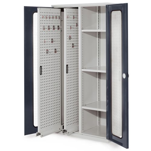 4251142212585 - Schwerlastschrank Sichtfenstertüren 2 Vertikalauszüge 3 Fachböden BxTxH 1000x600x1950 mm ral 7035 7016 4251142212585 - Schwerlastschrank Sichtfenstertüren 2 Vertikalauszüge 3 Fachböden BxTxH 1000x600x1950 mm ral 7035 7016