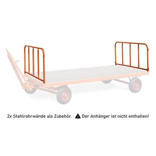 4250448504240 - 2 Stahlrohrwände steckbar 750mm hoch für Industrieanhänger 2500x1250mm als Zubehör - Rollcart