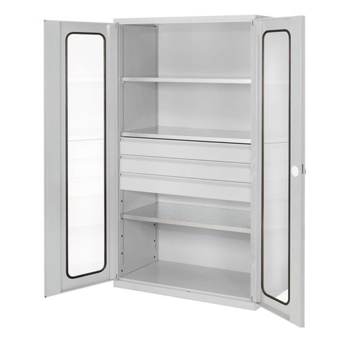 4251142220825 - Systeme ®RasterPlan Großvolumenschränke 1950x1130x590mm Sichtfenstertüren Modell 4 lichtgrau
