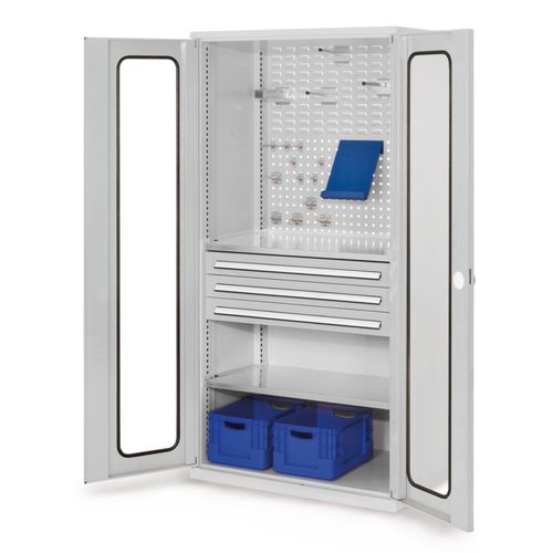 4251142217023 - Systeme ®RasterPlan Schubladenschränke 1950x1000x600mm Sichtfenstertüren Modell 32 lichtgrau