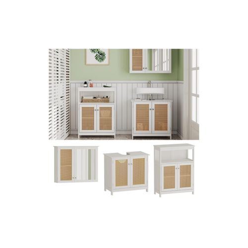 4066731271801 - Badmöbel-Set Rosario Weiß moderne Serie Badezimmer dekorative Front Spiegelschrank Waschtischunterschrank Sideboard 4066731271801 - Badmöbel-Set Rosario Weiß moderne Serie Badezimmer dekorative Front Spiegelschrank Waschtischunterschrank Sideboard