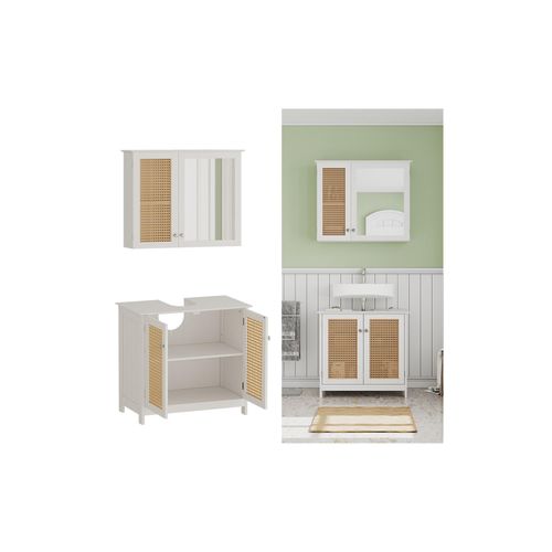 4066731271740 - Badmöbel-Set Rosario Weiß moderne Serie Badezimmer dekorative Front Spiegelschrank Waschtischunterschrank