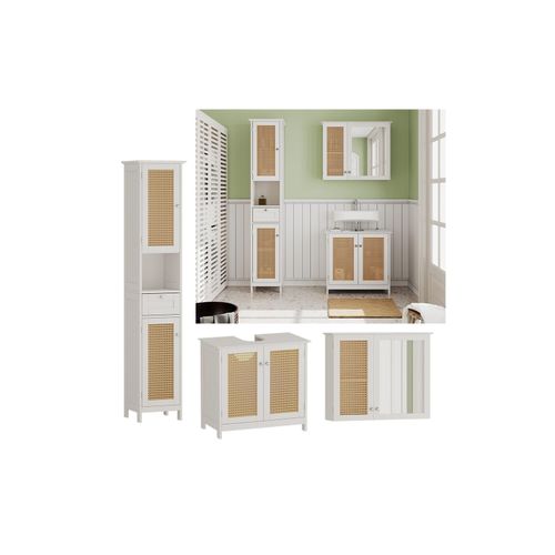 4066731271795 - Badmöbel-Set Rosario Weiß moderne Serie Badezimmer dekorative Front Spiegelschrank Waschtischunterschrank Hochschrank