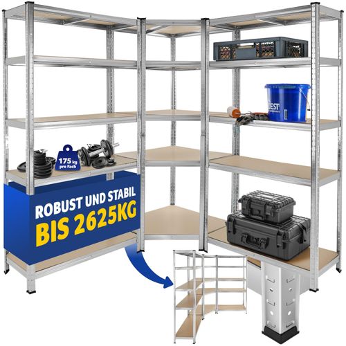 4061173256324 - tectake® Schwerlastregalsystem 3-teilig 2 in 1 Verwendung als Werkbänke 15 belastbare höhenverstellbare MDF-Böden Gesamtbelastbarkeit 2625 kg variable Montage im Stecksystem