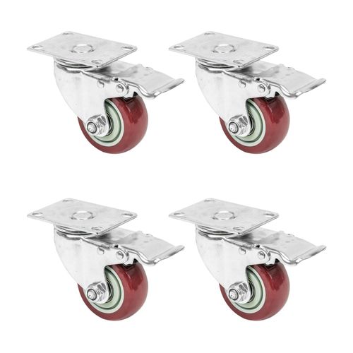 4010537671013 - HMF 6710 Schwerlastrollen mit Bremse aus Polyurethan 4 Stück 75 mm bis 400 kg Rot