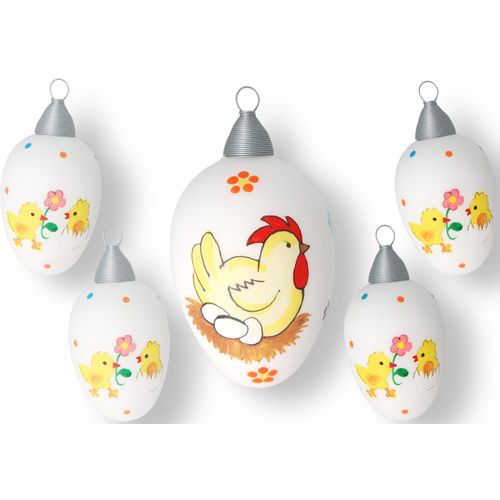 0024762546514 - Osterei KREBS GLAS LAUSCHA Henne mit Eiern und Küken Dekofiguren Gr Ø Blumen-Küken-Henne bunt (weiß gelb rot braun grün orange) Osterei Deko-Objekte Dekofiguren