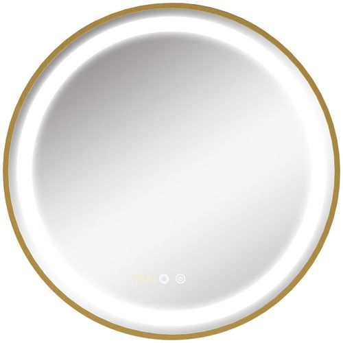 4255633515070 - Kleankin - Badspiegel Wandspiegel mit LED-Leuchte Dimmbarer Badezimmerspiegel mit Memoryfunktion Runder Lichtspiegel mit Zeitanzeige IP44