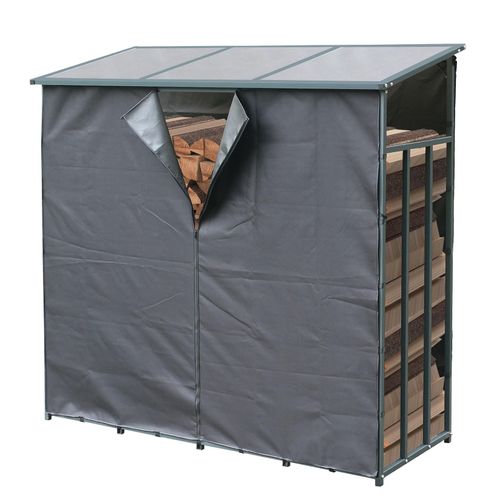 4001827474384 - Kaminholzregal Metall 23 m³ mit Wetterschutz 185x70x185cm Stapelhilfe Aussen Garten Kaminholzlager Grau