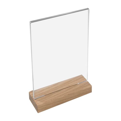 4010537444693 - HMF 46944 Tischaufsteller mit Holzfuß Din A4 Acryl Menükartenhalter Hochformat 21 x 33 x 6 cm