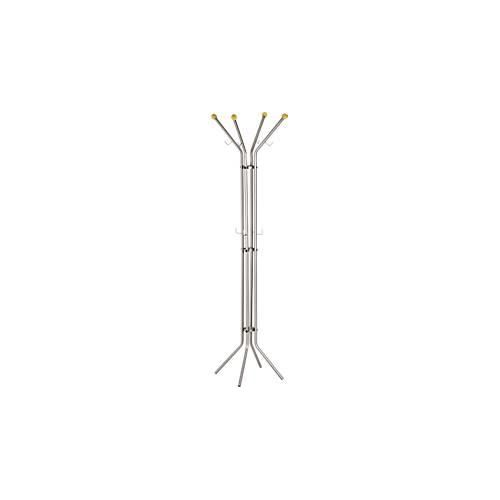 4007735028008 - Standgarderobe 4 Holzknöpfe 8 Kleiderhaken Ø 520 x H 1800 mm Metall und Holz silber