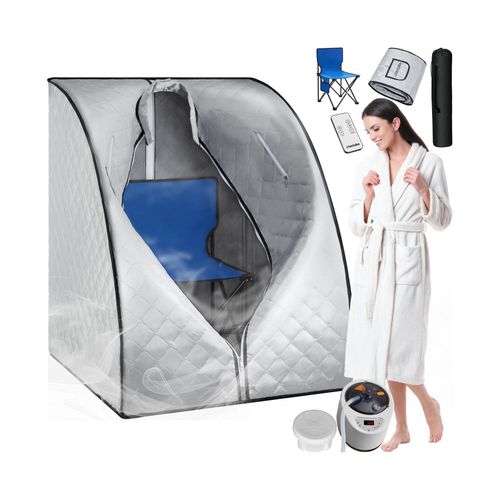 4061173272041 - tectake® Mobile Dampfsauna 2 Liter Dampfgenerator mit 1000 W Stecksystem mit Aufbewahrungsfach inkl Fernbedienung Matte Klappstuhl und Tragetasche