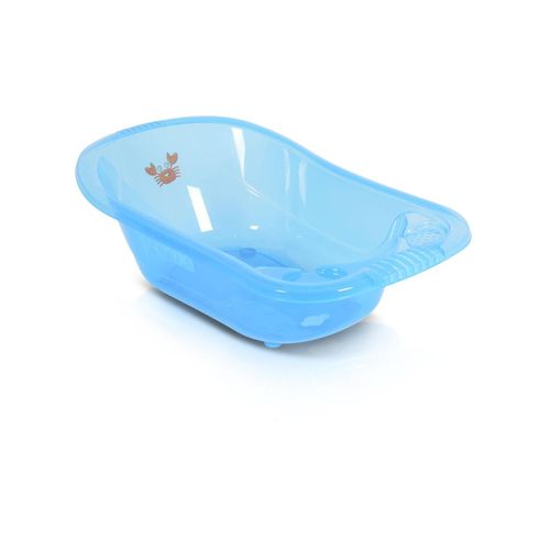 3800146270124 - Babybadewanne Omar 90 cm Transparent Wasserablauf Ablagefächer für Zubehör blau