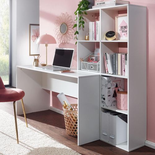 4251757705960 - Schreibtisch mit Regal Weiß 170x59x1435 cm Bürotisch Modern Laptoptisch mit 6 Ablagen Homeoffice Computertisch mit Stauraum - Finebuy 4251757705960 - Schreibtisch mit Regal Weiß 170x59x1435 cm Bürotisch Modern Laptoptisch mit 6 Ablagen Homeoffice Computertisch mit Stauraum - Finebuy