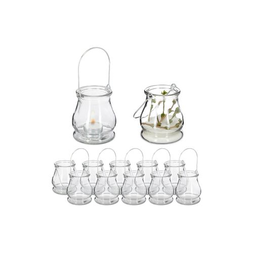 4052025420499 - Windlicht 12er Set aus Glas Henkel zum Aufhängen innen & außen Teelichthalter HxD 10x85 cm transparent - Relaxdays