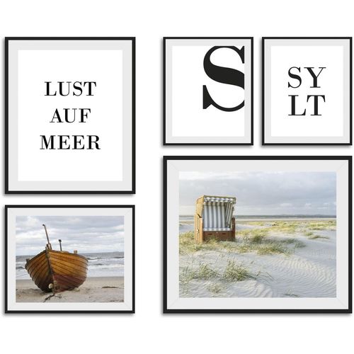 4047809882259 - Bild QUEENCE Lust auf Meer und Sylt bunt (farbe rahmen schwarz farbe bild(er) bunt) B30cm H40cm Acrylglas Papier Holz Bilder HD Premium Poster-Druck inkl Holzrahmen - 5er Set