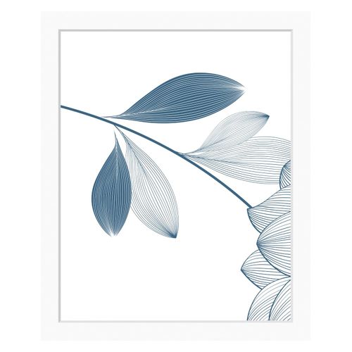 4049009898535 - Bild QUEENCE Gezeichnete Blüten blau (farbe rahmen weiß farbe bild(er) blau) B50cm H70cm Acrylglas Papier Holz Bilder Blumen gerahmt