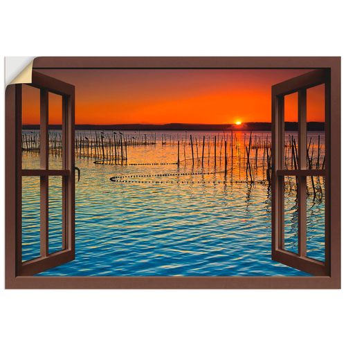 4057738620556 - Wandbild ARTLAND Fensterblick - wartende Fahrgäste Bilder Gr B H 130 cm x 90 cm Wandaufkleber - Vinyl Fensterblick Querformat 1 St braun Bild Leinwandbild Kunstdrucke Bilder als Leinwandbild Wandaufkleber oder Poster in versch Größen