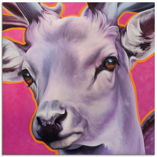 4055327173599 - Glasbild ARTLAND Hirsch pink Bilder Gr B H 50 cm x 50 cm Glasbild Wildtiere quadratisch 1 St pink Bild Glasbild Glasbilder Bilder in verschiedenen Größen