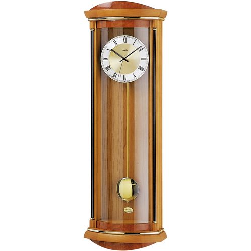 4037445135017 - Funk-Pendelwanduhr AMS F5080 9 braun (kirschbaumfarben) Wanduhren B H L 26cm x 12cm x 82cm Quarzuhr Holz- Glasgehäuse ErleEsszimmerWohnzimmer