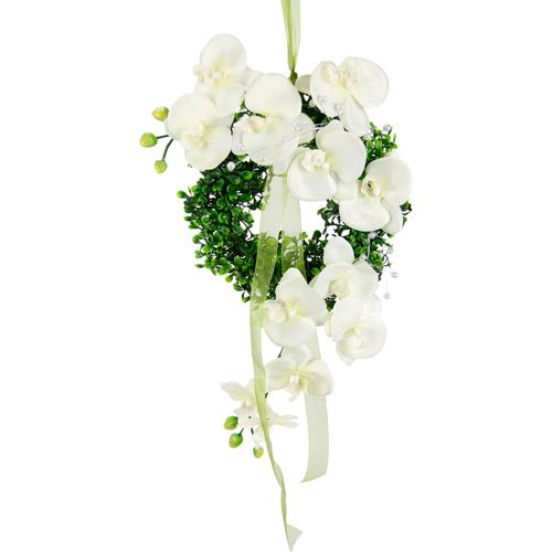 4019844796044 - Kunstkranz IGEA Orchidee weiß B30cm H46cm L9cm Obermaterial 70% Kunststoff 30% Polyester Kunstpflanzen Buchskranz Festliche Dekoration Hochzeitsdeko Wanddeko