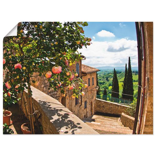 4057738317500 - Wandbild ARTLAND Rosen auf Balkon Toskanalandschaft Bilder Gr B H 80 cm x 60 cm Poster Garten Querformat 1 St grün Bild Leinwandbild Kunstdrucke Bilder als Alubild Leinwandbild Wandaufkleber oder Poster in versch Größen