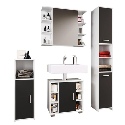 4051814417566 - 4-tlg Badmöbelset Badmöbel Set aus Unterschrank Midischrank Hochschrank und Spiegelschrank Badezimmermöbel - Zalo II