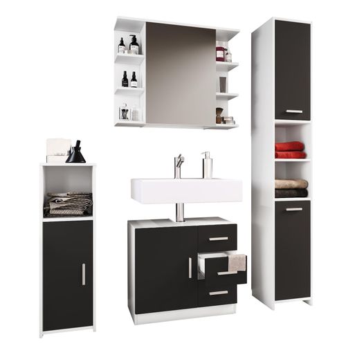 4051814417580 - 4-tlg Badmöbelset Badmöbel Set aus Unterschrank Midischrank Hochschrank und Spiegelschrank Badezimmermöbel - Zalo III 4051814417580 - 4-tlg Badmöbelset Badmöbel Set aus Unterschrank Midischrank Hochschrank und Spiegelschrank Badezimmermöbel - Zalo III