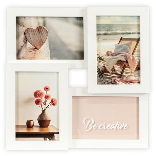 4067437130102 - Bilderrahmen Collage QUEENCE Rahmen 3D Holz in weiß weiß B29cm H29cm T3cm MDF Bilderrahmen Platz für 4 Fotos in 10x15cm