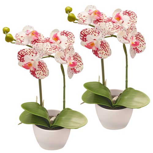 4064118351818 - Kunstorchidee CREATIV GREEN Orchidee Phalaenopsis weiß lila gesprenkelt H33cm Ø17cm Kunststoff Kunstpflanzen im Design-Topf 4064118351818 - Kunstorchidee CREATIV GREEN Orchidee Phalaenopsis weiß lila gesprenkelt H33cm Ø17cm Kunststoff Kunstpflanzen im Design-Topf